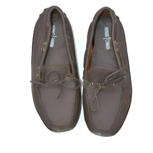 Minnetonka Brown Soft Pebbled Leather Loafers Moccasins Driving Deck Shoes 10 main image 9